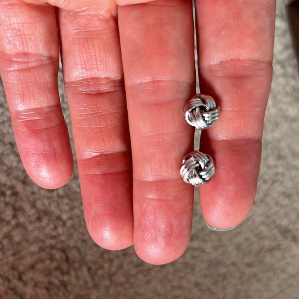 Ross + Simons Italian 14kt white gold love knot earring studs - Picture 3 of 11